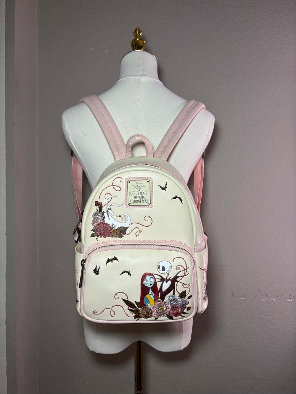 Loungefly The Nightmare Before Christmas Cream & Pink Mini Backpack - Picture 1 of 5